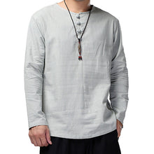 Load image into Gallery viewer, High Quality Cotton Linen Shirts Men Dress Long Sleeve Crew-Neck White Casual Shirt Camisa Masculina Autumn Plus Size 3XL