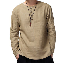 Load image into Gallery viewer, High Quality Cotton Linen Shirts Men Dress Long Sleeve Crew-Neck White Casual Shirt Camisa Masculina Autumn Plus Size 3XL