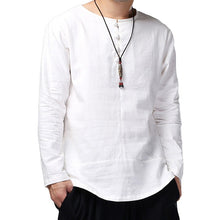 Load image into Gallery viewer, High Quality Cotton Linen Shirts Men Dress Long Sleeve Crew-Neck White Casual Shirt Camisa Masculina Autumn Plus Size 3XL