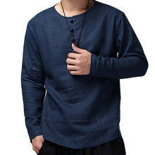 Load image into Gallery viewer, High Quality Cotton Linen Shirts Men Dress Long Sleeve Crew-Neck White Casual Shirt Camisa Masculina Autumn Plus Size 3XL